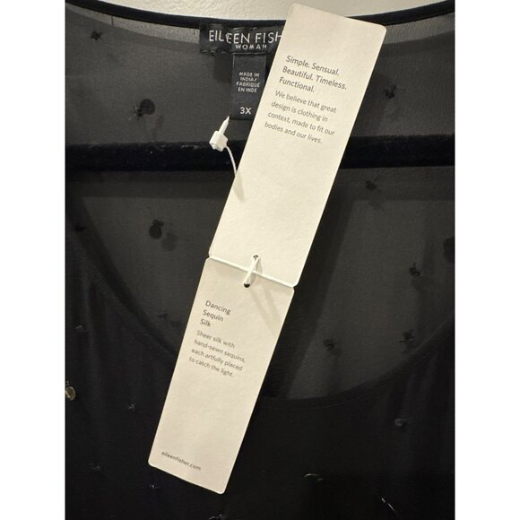 Eileen Fisher Dancing Sequin Silk Top Size 3X Black Sheer Mesh Dolman Sleeve NWT - Picture 6 of 7